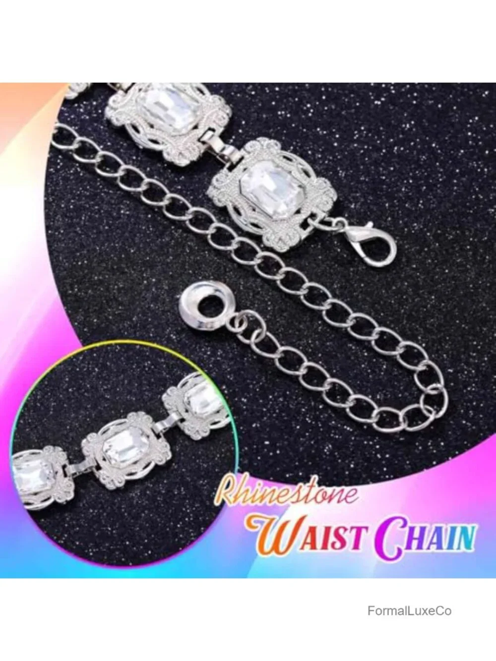 Bling Rhinestone Chain Belt Sparkly Adjustable Waist Chain Fancy Dress Belt